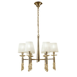 Tiffany Pendant 6+6 Light E14+G9, French Gold With White Shades & Clear Crystal - thumbnail 1
