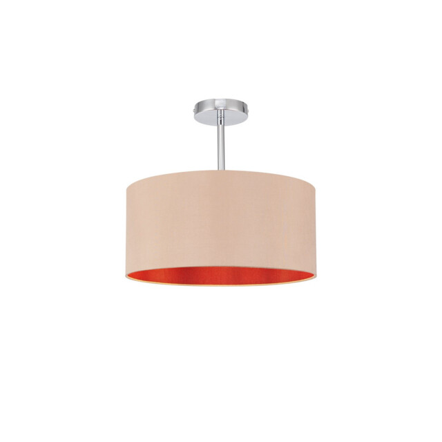 Baymont Polished Chrome E27 Semi Flush With 40cm x 18cm Dual Faux Silk Shade, Antique Gold/Ruby - image 1