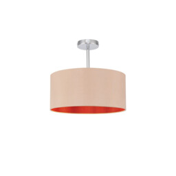 Baymont Polished Chrome E27 Semi Flush With 40cm x 18cm Dual Faux Silk Shade, Antique Gold/Ruby