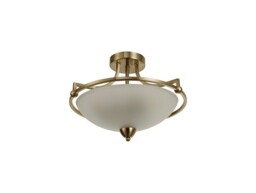Hurley Semi-Flush Bowl Ceiling, 3 Light E27, Antique Brass, Frosted Glass - thumbnail 3