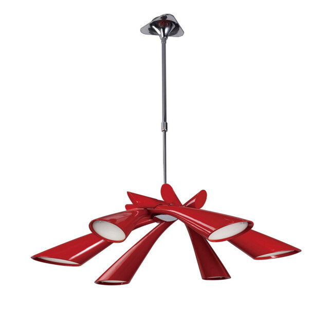 Pop Pendant/Ceiling Convertible To Semi Flush 6 Light E27, Gloss Red/Polished Chrome - image 1