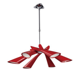 Pop Pendant/Ceiling Convertible To Semi Flush 6 Light E27, Gloss Red/Polished Chrome