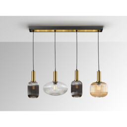 Norma 4 Light Bar Pendant Ceiling Light Black, Brass, 3 Crystal Shades, E27 - thumbnail 3
