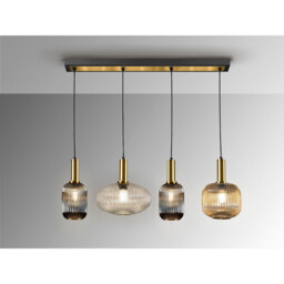 Norma 4 Light Bar Pendant Ceiling Light Black, Brass, 3 Crystal Shades, E27 - thumbnail 5