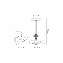 Baymont 25cm Satin Black 3 Light E27 Universal Semi Flush Fixture, Suitable For A Vast Selection Of Shades - thumbnail 3