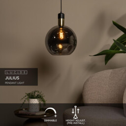 Julius Vintage Pendant Light - Ø 40cm - 1xE27 - Smoke Grey - thumbnail 2