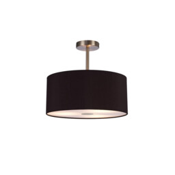Baymont Satin Nickel 3 Light E27 Semi Flush With 40cm x 18cm Dual Faux Silk Shade, Black/Green Olive