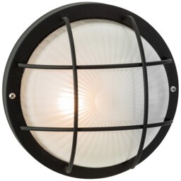 Court 1 Light Outdoor Bulkhead Wall, Flush Light Black, Frosted Glass IP44, E27