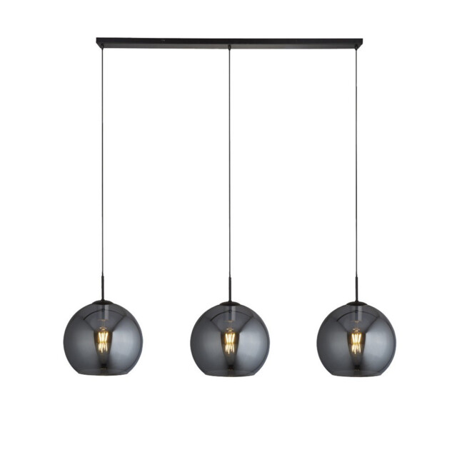 Amsterdam 3 Light Matt Black Bar Ceiling Pendant Round Smokey Glass Shades - image 1