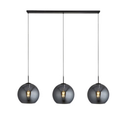 Amsterdam 3 Light Matt Black Bar Ceiling Pendant Round Smokey Glass Shades - thumbnail 1