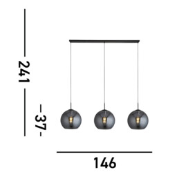 Amsterdam 3 Light Matt Black Bar Ceiling Pendant Round Smokey Glass Shades - thumbnail 5