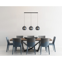 Amsterdam 3 Light Matt Black Bar Ceiling Pendant Round Smokey Glass Shades - thumbnail 2