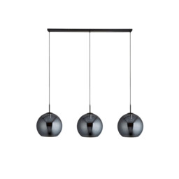 Amsterdam 3 Light Matt Black Bar Ceiling Pendant Round Smokey Glass Shades - thumbnail 3