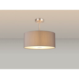 Baymont Satin Nickel 3 Light E27 Semi Flush With 40cm x 18cm Faux Silk Shade, Grey/White Laminate - thumbnail 2