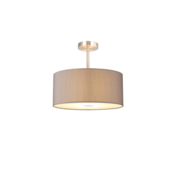 Baymont Satin Nickel 3 Light E27 Semi Flush With 40cm x 18cm Faux Silk Shade, Grey/White Laminate
