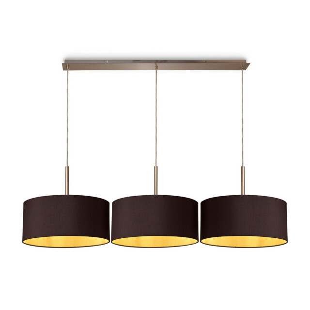 Baymont Satin Nickel 3 Light E27 Linear Pendant With 40cm x 18cm Dual Faux Silk Shade, Midnight Black/Green Olive - image 1