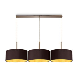 Baymont Satin Nickel 3 Light E27 Linear Pendant With 40cm x 18cm Dual Faux Silk Shade, Midnight Black/Green Olive