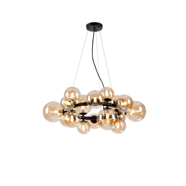 Marshall Circular Ceiling Pendant, 16 Light G9, Satin Black, Amber Plated Glass - image 1