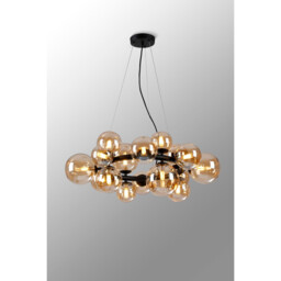 Marshall Circular Ceiling Pendant, 16 Light G9, Satin Black, Amber Plated Glass - thumbnail 3