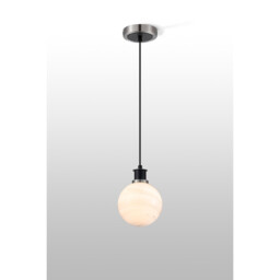 Plattsburgh 1.3m Pendant E14 IP44 With 15cm Round White & Grey Marble Effect Glass Shade, Satin Nickel & Satin Black Framework - thumbnail 3