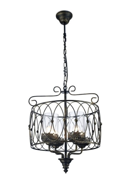 Malcolm Caged Ceiling Pendant 4 Light E27 Black, Gold with Clear Glass - image 1