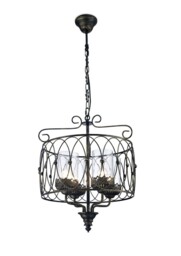 Malcolm Caged Ceiling Pendant 4 Light E27 Black, Gold with Clear Glass