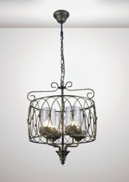 Malcolm Caged Ceiling Pendant 4 Light E27 Black, Gold with Clear Glass - thumbnail 2