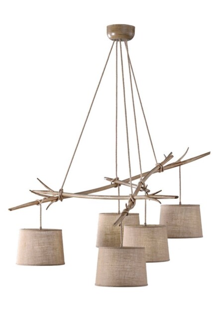 Sabina Ceiling Pendant 5 x E27 (Max 40W), Imitation Wood, Linen Shade - image 1