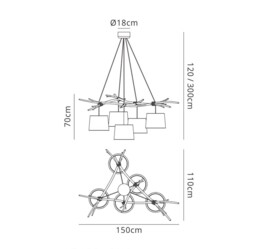 Sabina Ceiling Pendant 5 x E27 (Max 40W), Imitation Wood, Linen Shade - thumbnail 2