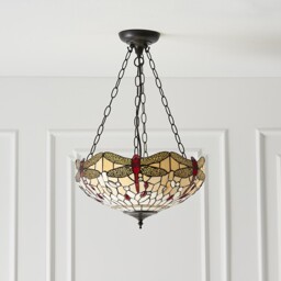 Dragonfly Tiffany 3 Light Medium Inverted Ceiling Pendant Bronze, Beige - thumbnail 2