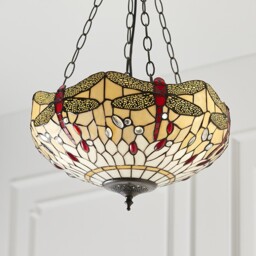 Dragonfly Tiffany 3 Light Medium Inverted Ceiling Pendant Bronze, Beige - thumbnail 5