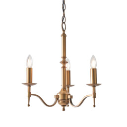 Stanford 3 Light Multi Arm Ceiling Pendant Chandelier Antique Brass, E14 - thumbnail 1