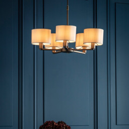 Daley 5 Light Multi Arm Pendant Light Antique Bronze Plate Marble Fabric - thumbnail 2