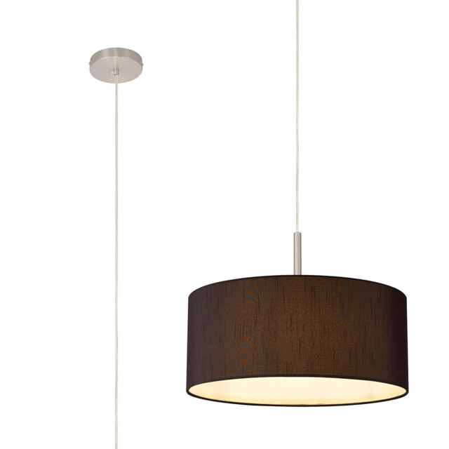 Baymont Satin Nickel E27 Single Pendant With 40cm x 18cm Faux Silk Shade, Black/White Laminate - image 1