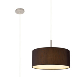 Baymont Satin Nickel E27 Single Pendant With 40cm x 18cm Faux Silk Shade, Black/White Laminate