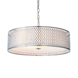 Cordero 3 Light Round Ceiling Pendant Satin Nickel Plate & White Cotton Mix, E27 - thumbnail 1