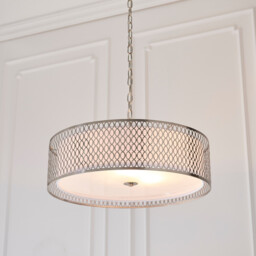 Cordero 3 Light Round Ceiling Pendant Satin Nickel Plate & White Cotton Mix, E27 - thumbnail 2