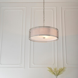 Cordero 3 Light Round Ceiling Pendant Satin Nickel Plate & White Cotton Mix, E27 - thumbnail 3