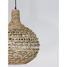 Griffin 46cm Dome Pendant Ceiling Light Dried Water Hyacinth Black Fabric Wire, Base LED E27 - thumbnail 5
