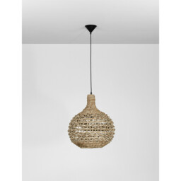 Griffin 46cm Dome Pendant Ceiling Light Dried Water Hyacinth Black Fabric Wire, Base LED E27 - thumbnail 3