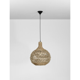 Griffin 46cm Dome Pendant Ceiling Light Dried Water Hyacinth Black Fabric Wire, Base LED E27 - thumbnail 2
