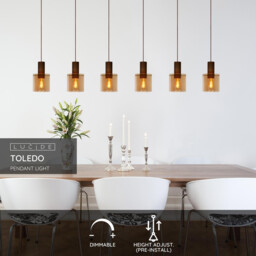 Toledo Vintage Bar Pendant Light - Ø 20cm - 3xE27 - Amber - thumbnail 3