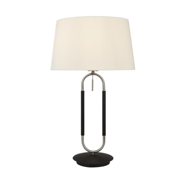 Jazz 1 Light Table Lamp, Satin Silver And Black, White Velvet Shade Pull Switch - image 1