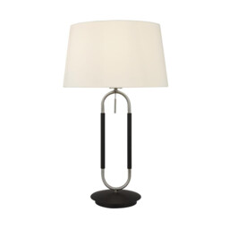 Jazz 1 Light Table Lamp, Satin Silver And Black, White Velvet Shade Pull Switch - thumbnail 1