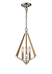 Hilton Tetragonal Caged Ceiling Pendant 3 Light E14 Polished Nickel, Taupe Wood