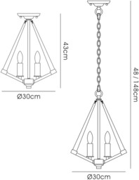 Hilton Tetragonal Caged Ceiling Pendant 3 Light E14 Polished Nickel, Taupe Wood - thumbnail 3
