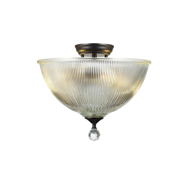 Dresden 2 Light Semi Flush Ceiling Lamp E27 With Dome 38cm Glass Shade Matt Black, Clear - image 1