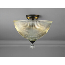Dresden 2 Light Semi Flush Ceiling Lamp E27 With Dome 38cm Glass Shade Matt Black, Clear - thumbnail 3