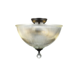 Dresden 2 Light Semi Flush Ceiling Lamp E27 With Dome 38cm Glass Shade Matt Black, Clear - thumbnail 1