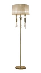 Tiffany Floor Lamp 3+3 Light E27+G9, Antique Brass with Soft Bronze Shade & Clear Crystal - thumbnail 1